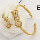 Jewelry Brass Jewelry Panther Bangle Rings Set Of Jewelry 18K Gold Plated With Zircon Panther Bracelet Set
