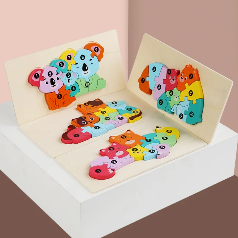 Cartoon Tier 3D Holz Puzzles Pädagogisches Spielzeug Jigsaw Puzzle Spiele für Kinder und Babys im Alter von 2 zu 4 Jahren herstellung