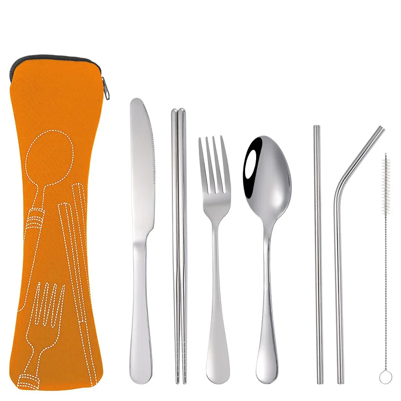 7 Pieces Stainless Steel Tableware Cutlery Set Outdoor Picnic Travel Cutlery Set with Case