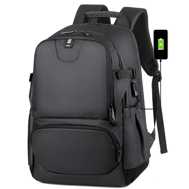 Custom OEM large capacity men business computer college bag outdoors black travel laptop backpack with USB charging