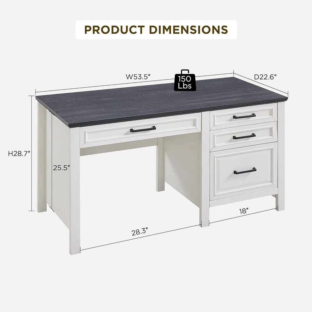 Modern Farmhouse 53 Inch White Home Office Desk with File Cabinet Letter T4 F4 Legal for Study and Writing factory