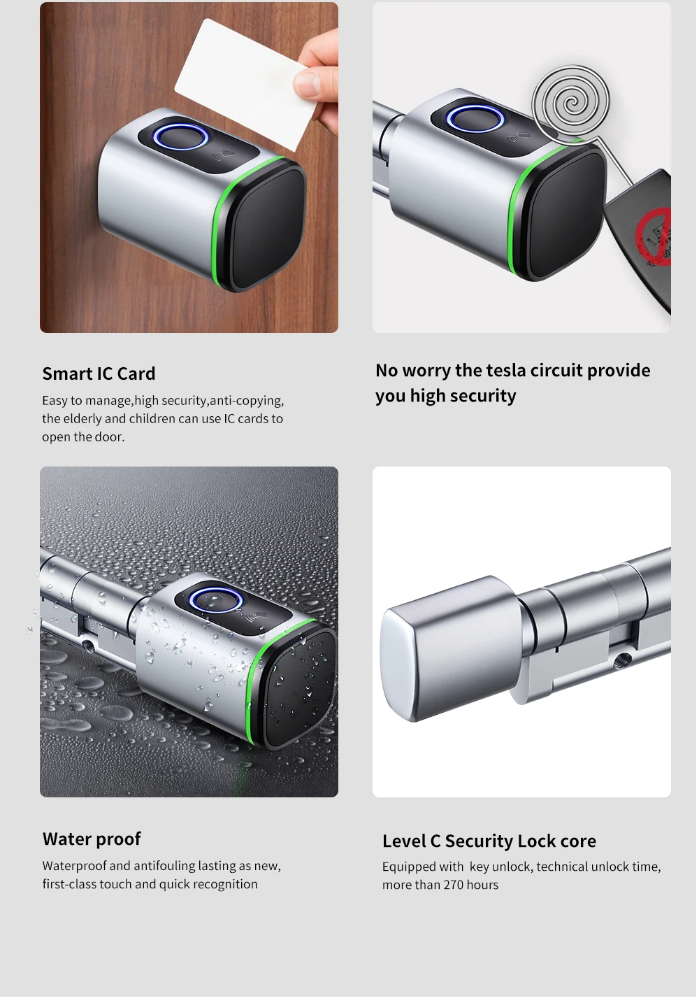 Ttlock App Ble Fingerprint Rfid Ic Card Key Door Smart Cylinder Lock