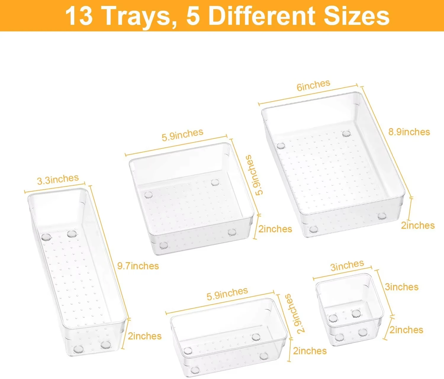 13pcs Household Clear Plastic Drawer Organizer Bins Home Organization Bathroom Bedroom Desktop Storage Box