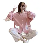 Family New Style Cute Pink V Neckline Long Sleeve Family Pajamas Matching Set For Women