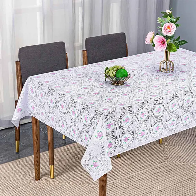 Boen Lace Plaid Clear Table Cover for wedding machine made