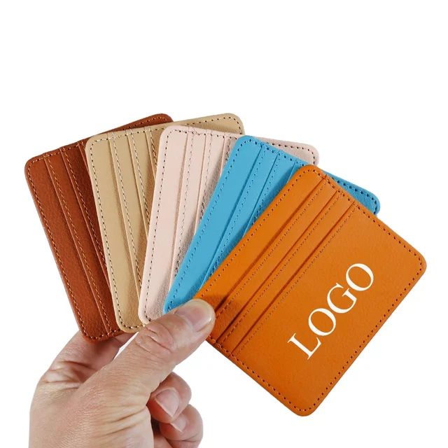 Slim PU Leather Credit Cards Holder Solid Colors Faux Leather Cards Holders Wallet 4 Slots Pocket Purse Custom Logo Designs