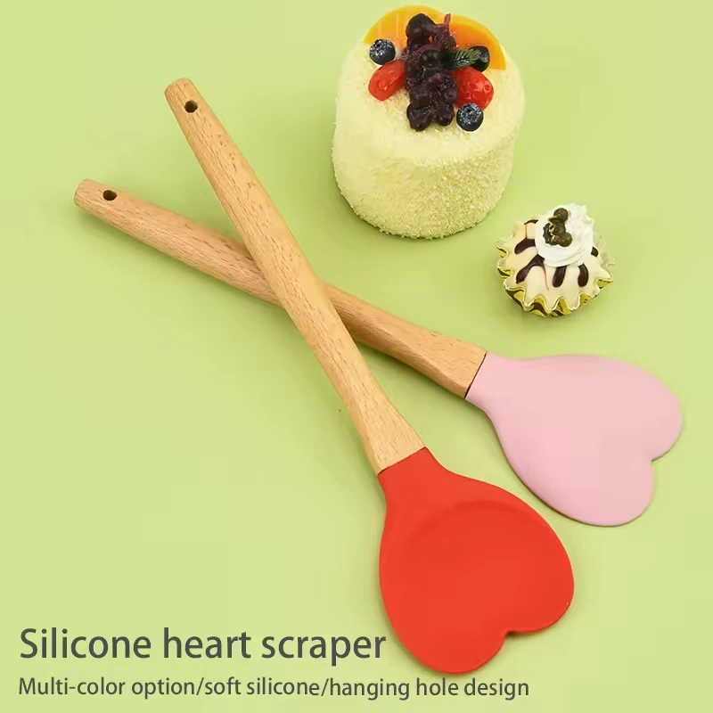 New Products Home and Kitchen Accessories Heat Resistant Food Grade Silicone Kitchen Utensils Heart Shape Cheap Cooking Spatula