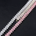 Hip Hop 3 Row Zircon Gold Silver Rose Gold 10mm Iced Out Cubic Zirconia Tennis Chain Necklace