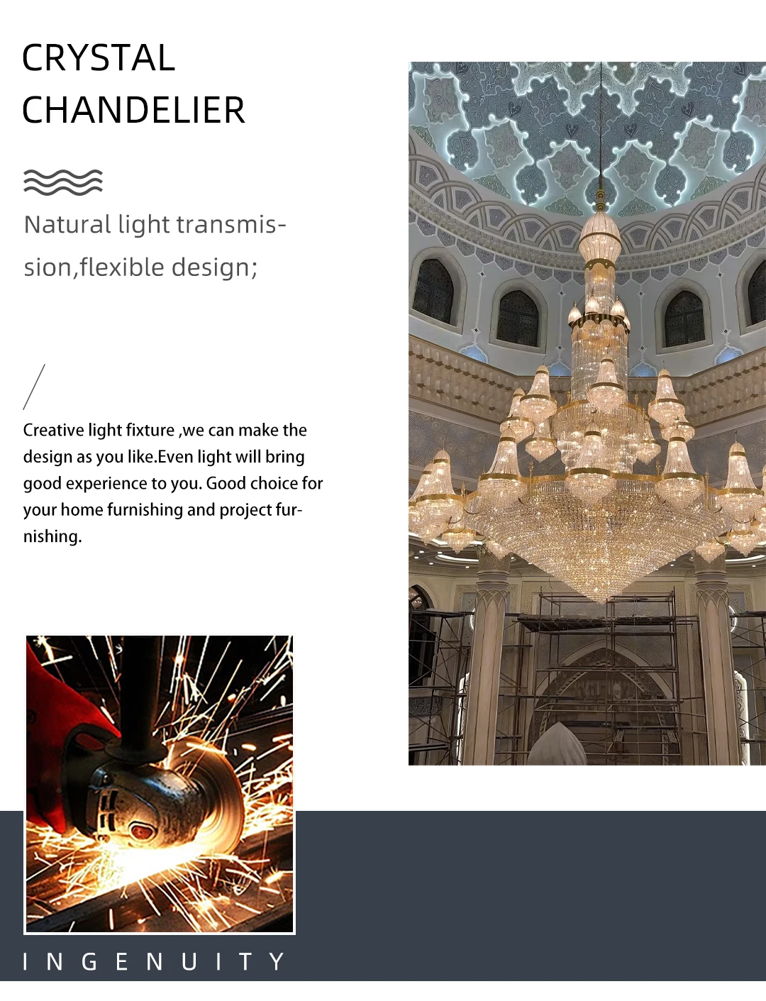 cpl 006 grand bespoke crystal mosque chandelier oversized islamic led lighting for palace prayer hall-2