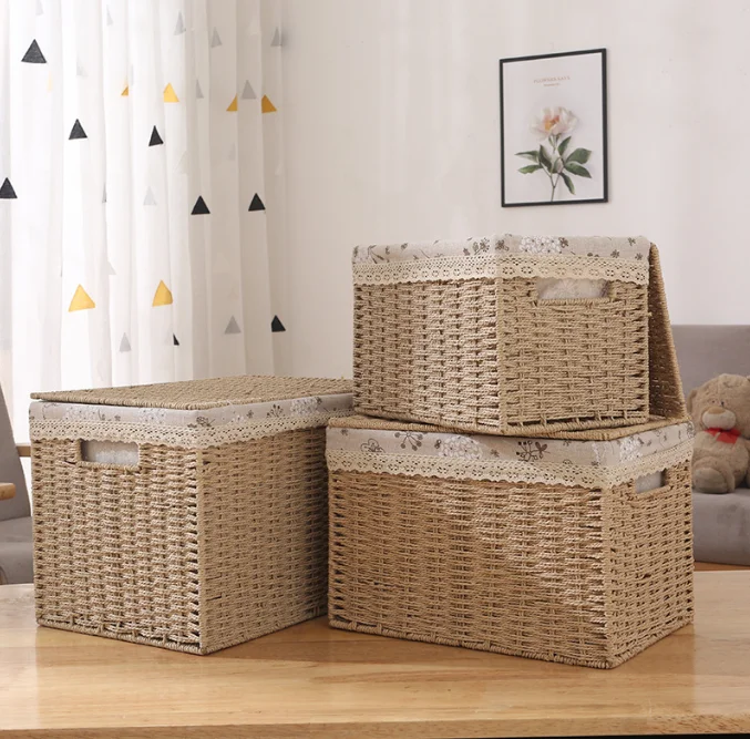Wholesale custom handmade woven storage kids toy storage organization basket Paper rope storage basket organizer