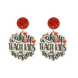 2023 new styles  rainbow round heart shape acrylic teacher Back School FirstDay of School Earrings
