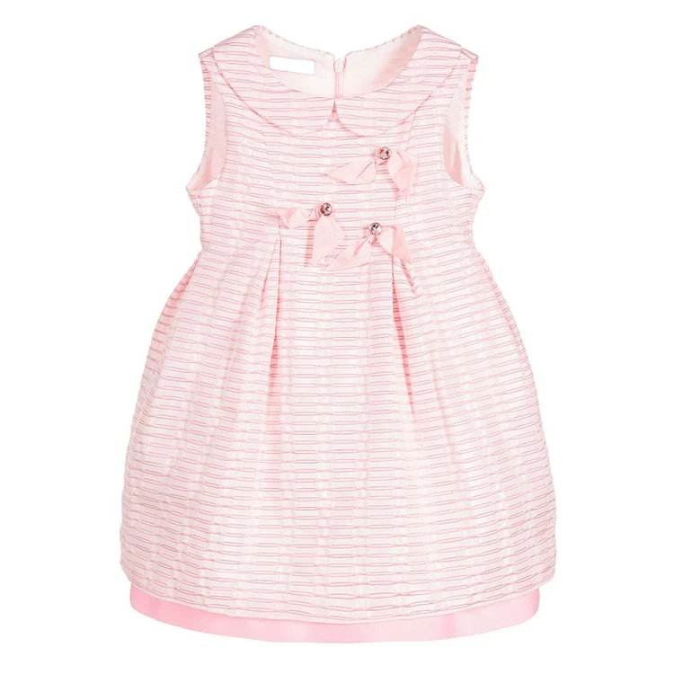 Pink stripe cute wholesale kids dresses sleeveless summer comfortable kids dress with bow knot