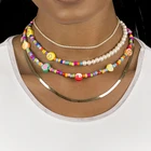 Necklace BYH Fashion Multi-layer Bohemian Handmade Smiley Face Rainbow Beaded Cubic Zircon Tennis Woven Necklace