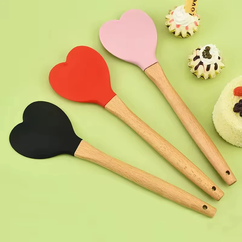 New Products Home and Kitchen Accessories Heat Resistant Food Grade Silicone Kitchen Utensils Heart Shape Cheap Cooking Spatula