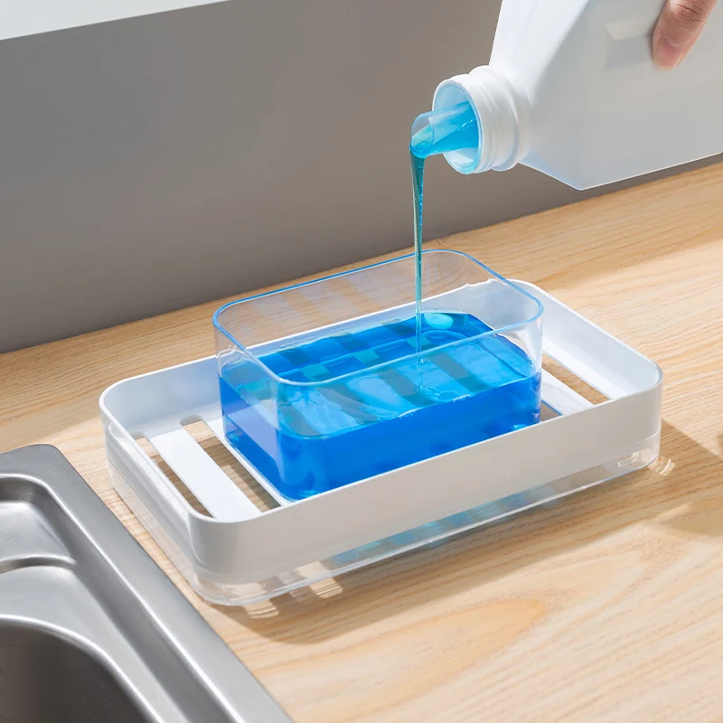 Plastic soap pump dispenser tray and sink caddy organizer sponge drainer holder for kitchen