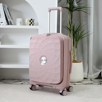 Best selling Customizes LOGO   PP srhell luggage  Customs code lock  Boarding Case front opening suitcase Luggage sets