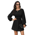 Dresses Tie Dress 2021 Autumn Spring Dresses Womens Loose Casual Front Tie Long Sleeve Bandage Party Dress