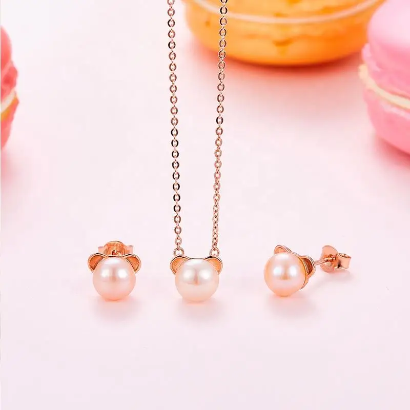 CDE S-YN0861 Fine Jewelry 925 Sterling Silver Necklace Set Wholesale Women Pearl Cute Bear Jewelry Sets