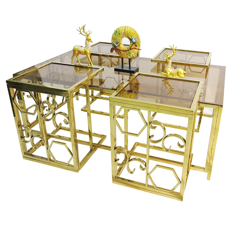 Popular Design Indoor Home Use Coffee Table Set Stainless Steel Furniture Table