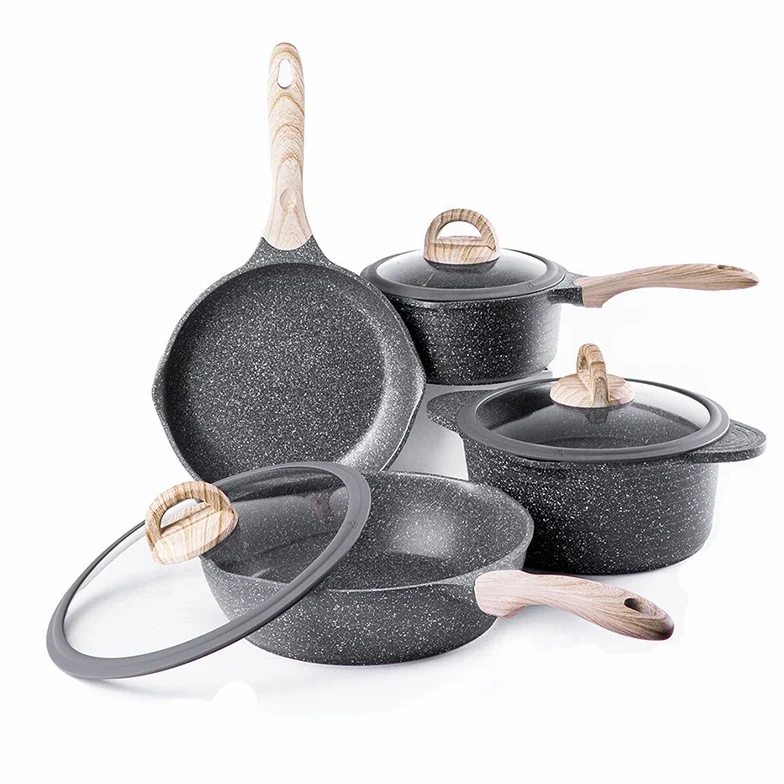 7 PC Cookware Set Marble Coating Induction Cooking Nonstick Aluminium Pots Pans 