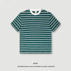 Gelan Wholesale Customized Men's T-Shirt round Neck Striped Short Sleeve Size 280G Retro Style for Spring/Summer Clothing