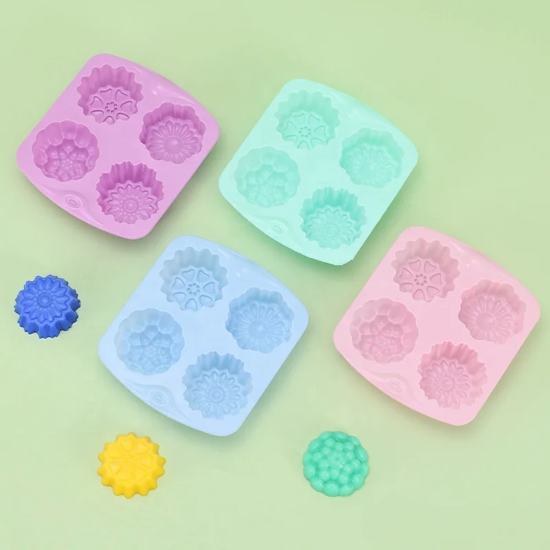 new arrival 4 oven 3D styles flower shaped silicone mooncake molds for mid autumn silicone mold DIY baking tools