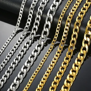 Custom Fashion Trendy Jewelry Stainless Steel Gold Silver Black Color Choker Gifts Curb Cuban Chain Link Necklace for Men Women