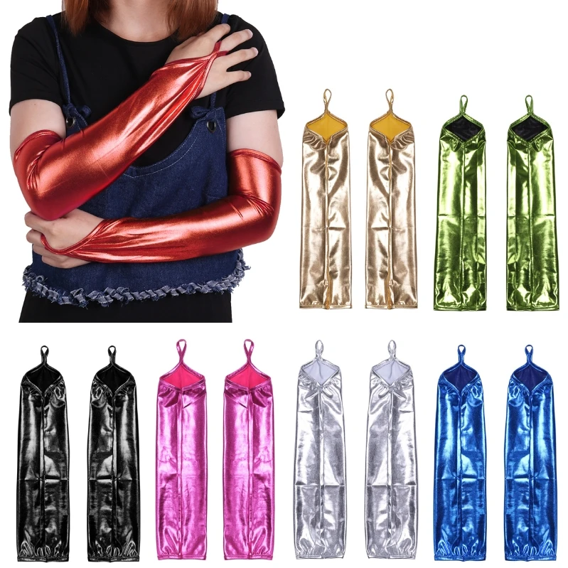 Fashion Womens Leather Stretchy Fingerless Long Gloves Ladies Shiny Party Club Gloves