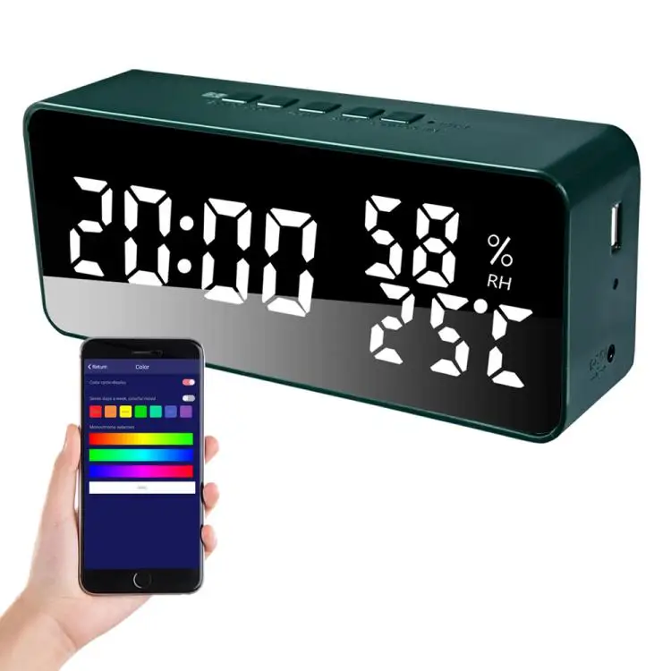 Alarm Clock for Bedroom 5 Alarms LED Display Mirror Desk Clock with Snooze  12/24H Mode Electronic Date Temperature Humi