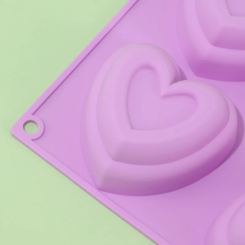 2023 new design double layers 6 holes Heart shaped Cake Mold for Diy Baking and Crafts Sustainable Silicone Soap Mold