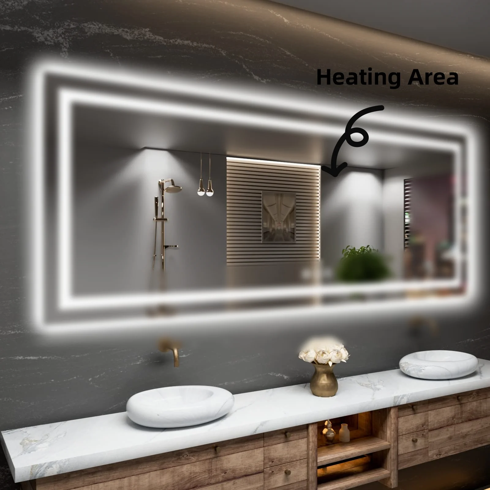 Power-Saving 0.4mm Ultra-Thin Anti-Fogging Solution Rectangle LED Mirror Demister for Bathroom