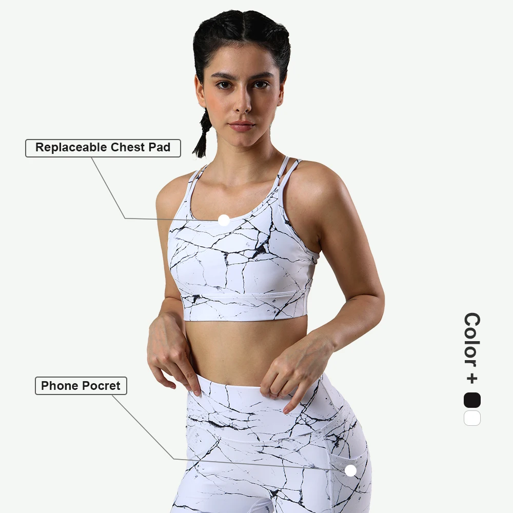 Custom Design Recycled White Women Yoga Wear Set Sports Bra Sets Yoga Bra Set Fitness Leggings With Pocket