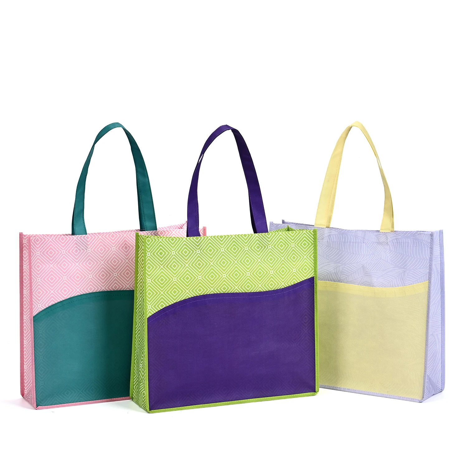 Custom Eco-Friendly RPET Shopping Bag Printed with Logo Pattern and Handle Sustainable Non-Woven Design details