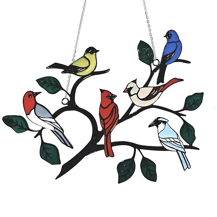 Bird Series Ornaments Pendant Home Decoration Stain Glass Window Hanging Multicolor Birds on a Wire High Suncatcher Window Panel 2PCS Sun Catcher Acrylic Hanging Birds Decor 