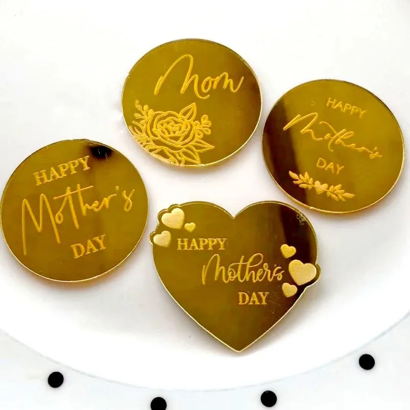Wholesale happy mather's day round acrylic cupcake topper cake decorating cake accessories mother's day cake toppers