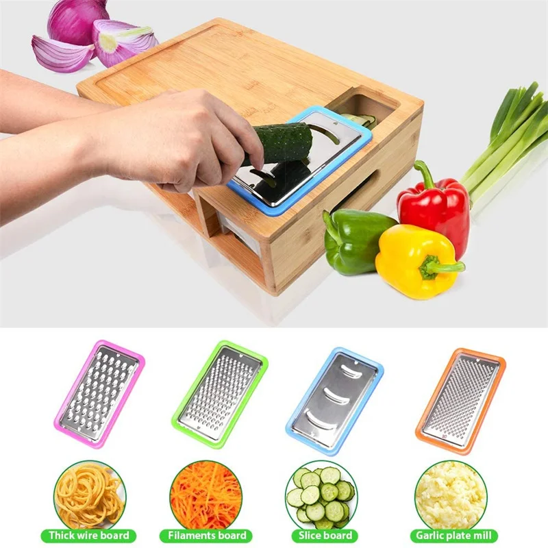 Multifunctional Extra Large Kitchen Bamboo Wood Cutting Board With  Drawers