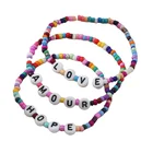 Wholesale Beads Accessories Bohemian Bracelet Mixed Color Beads Bracelet English Letter Bracelet Set