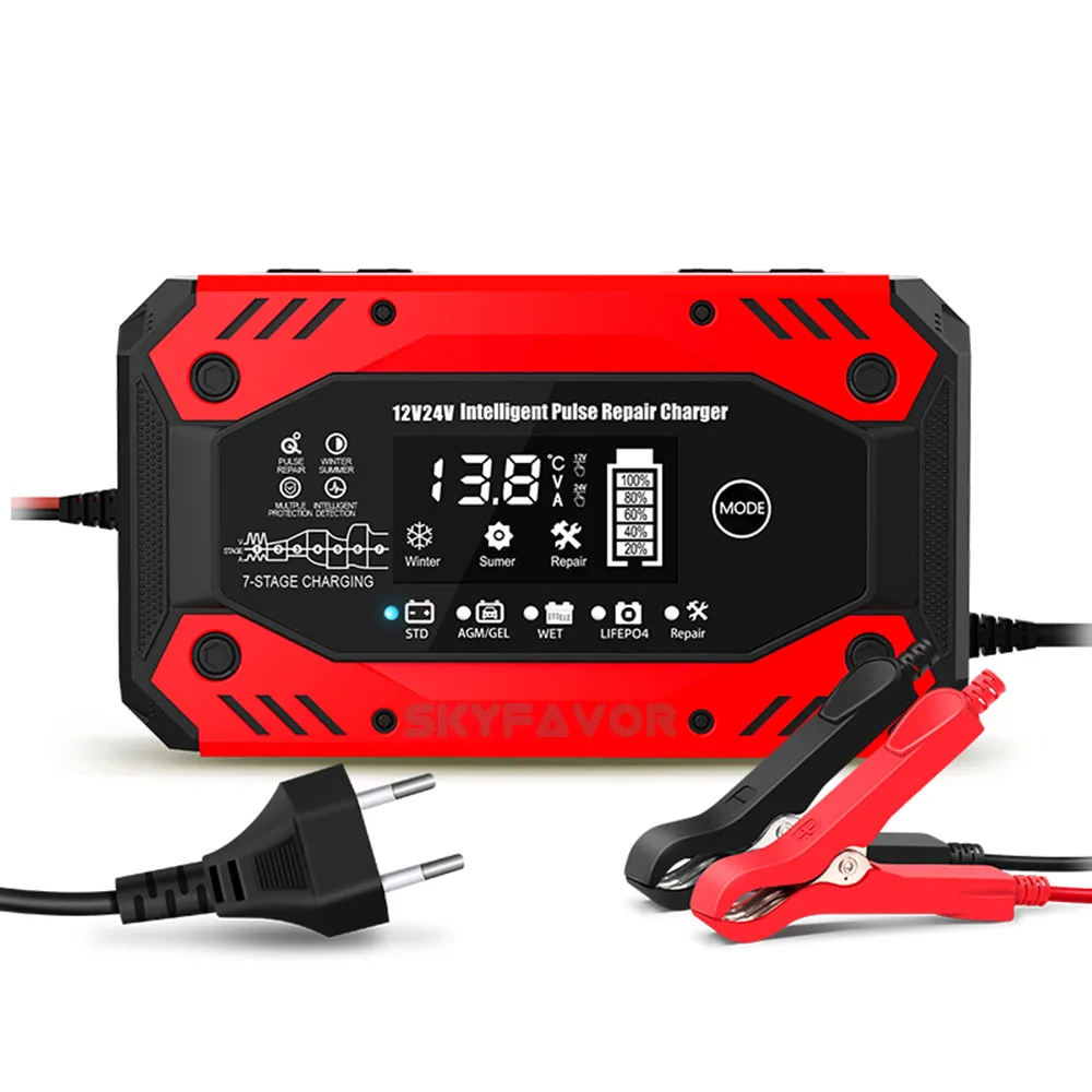 12v 24v lead acid lifepo4 battery charger 12v 24v 10a Universal Multi-function car truck motorcycle pulse repair battery charger