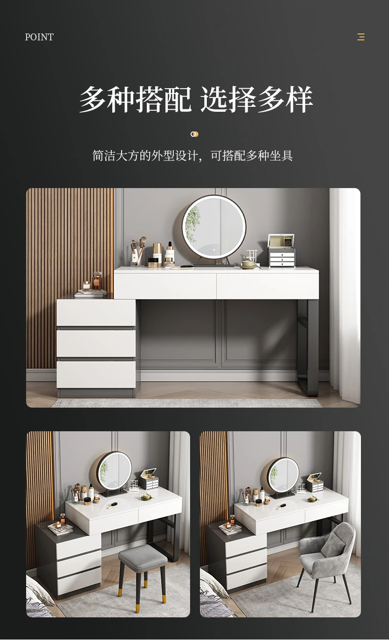 2024 New Design Modern Lightweight Wooden Black White Dressing Makeup Vanity Table with Mirror Bedroom