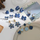 Flower Earrings Sweet Style Blue Heart-Shaped Bow Flower Women Earrings