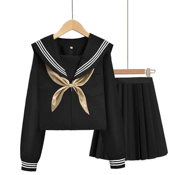 Hot Sale Girls White Shirt With Tie Long-sleeved Navy Sailor Suit Large Size Anime Form High School Jk Uniform