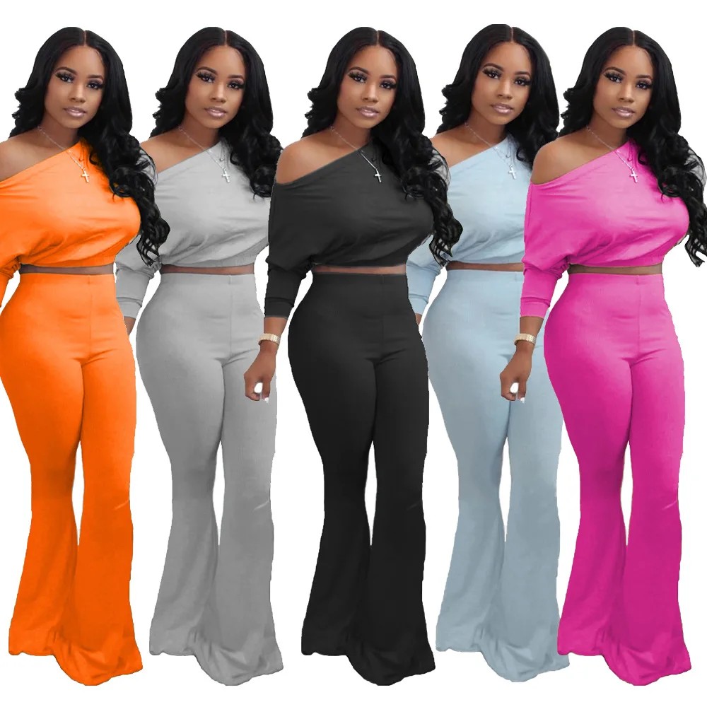 Long-sleeved Crop-top Flared Pants 