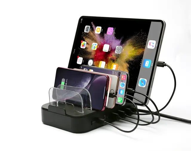 Multi-functional 6 Ports Portable Multi Usb Port Desktop mobile phone Charging Station 120W with stands