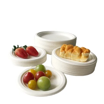 Eco friendly biodegradable compostable plates disposable sugarcane plate 5 inch ripple round plate for party