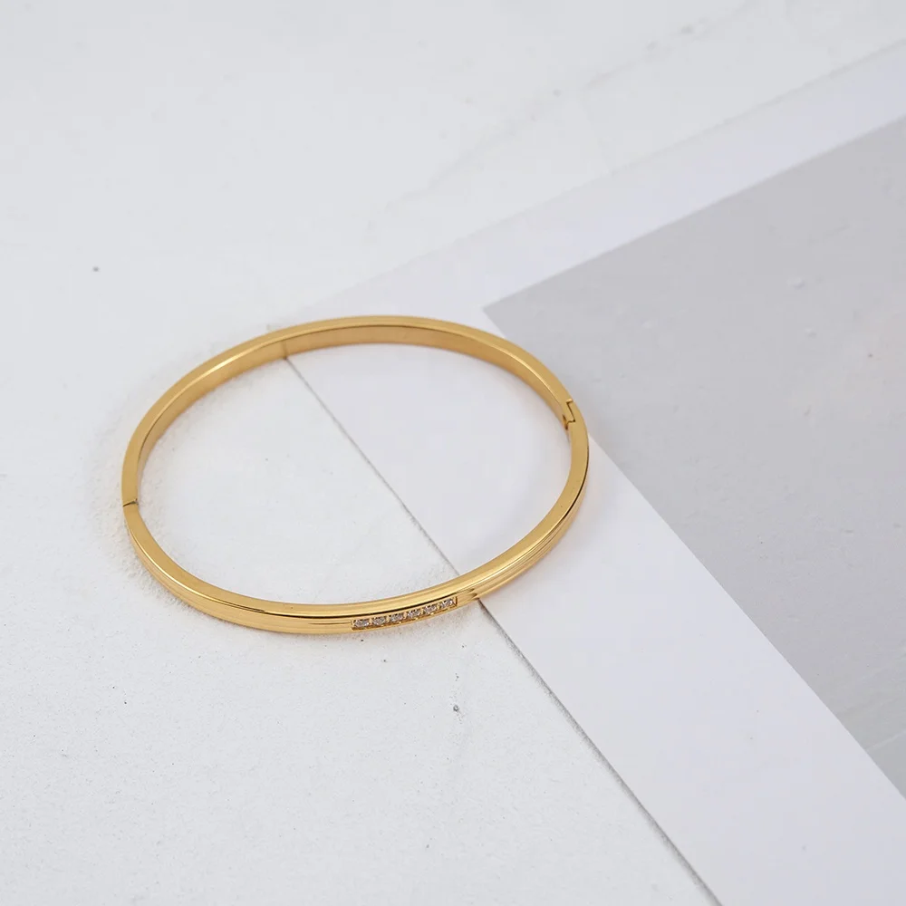 Latest 18K Gold Plated Stainless Steel Jewelry Geometric Zircon Bangle For Women Accessories Cuff Bracelet BM182012