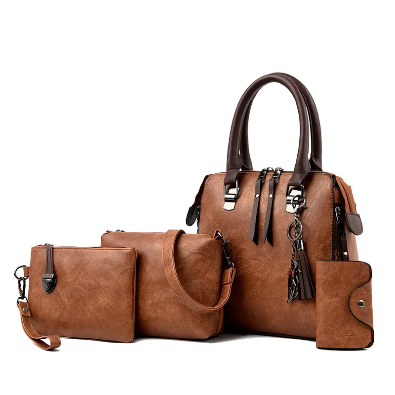 4 Pieces Leather Handbag Shoulder Bag Purse Messenger Satchel Set for Womens