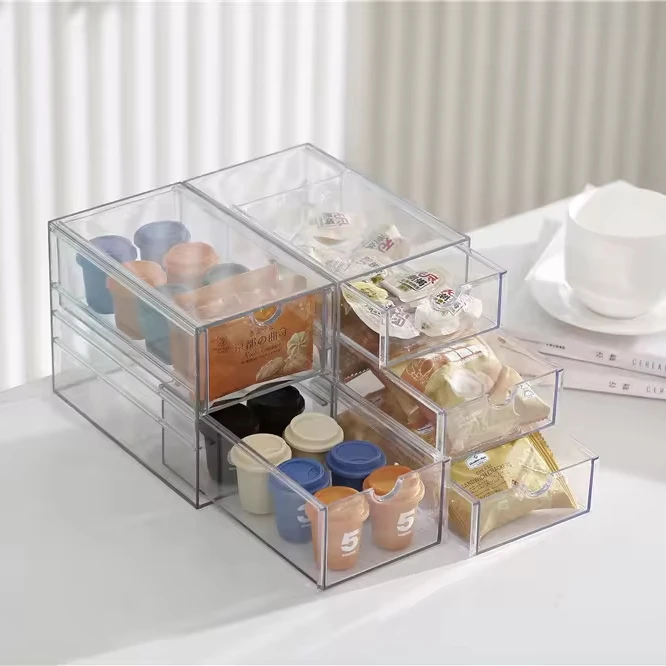 PET Three Layers Desktop Clear Make up Storage Boxes Drawer Tray Desk Cosmetic Divider Drawer Organizer