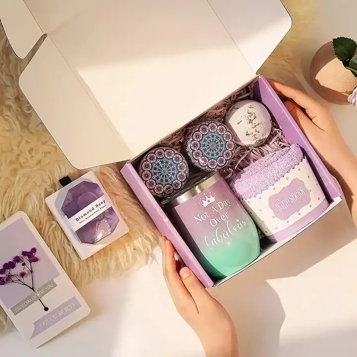 luxury custom gift box sets for women spa birthday bath set tumbler sock soap candle gift set