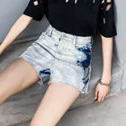 2022 Summer Skinny High Waist Ripped Cut Up Colorful Jean Biker Distressed Shorts Short Pants Women
