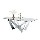Square Dining Table Square Tempering Glass Stainless Steel Frame Dining Table For Living Room